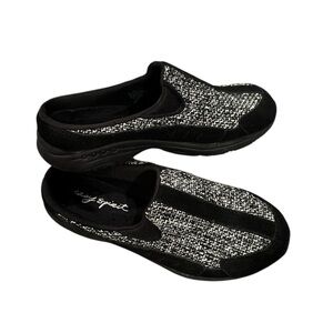 Easy Spirit Traveltime Black Gray Tweed Sequined Metallic Thread Mules Size 8.5